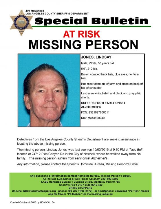 Los Angeles County Sheriff's Department's Missing Persons Unit as seeking the public's help in locating Lindsay Jones. Photo Courtesy of Los Angeles County Sheriff's Department